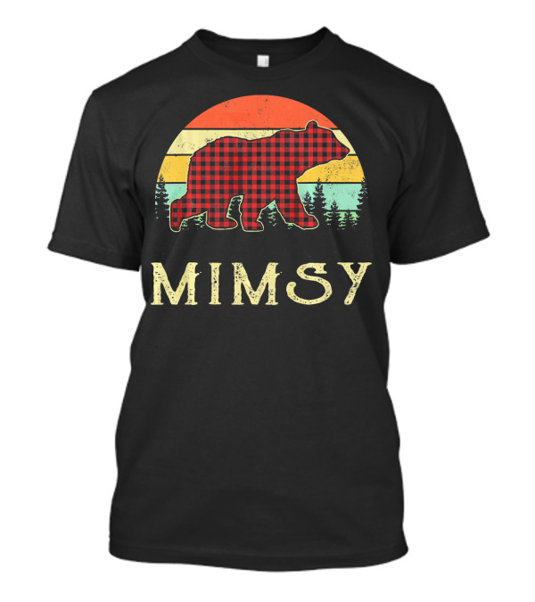 Mimsy BEAR Red Plaid Christmas Retro Sunset Forest T-Shirt