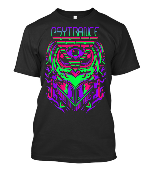 Psytrance Technicolor Owl With All-Seeing Eye Triangle T-Shirt