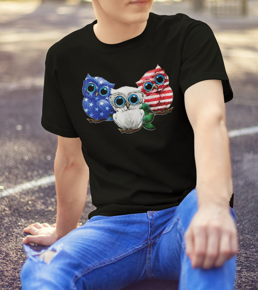 Owl American Flag Patriotic 4th Of July T-Shirt