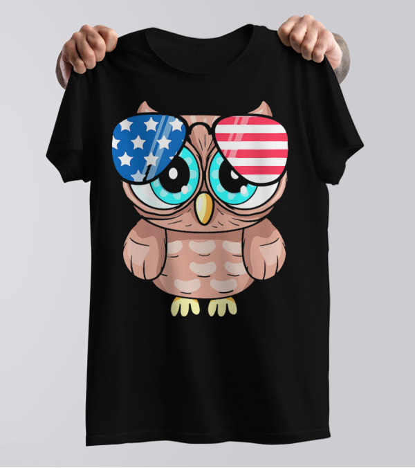 Owl Wearing American Flag Sunglasses For 4th Of July Patriotic T-Shirt
