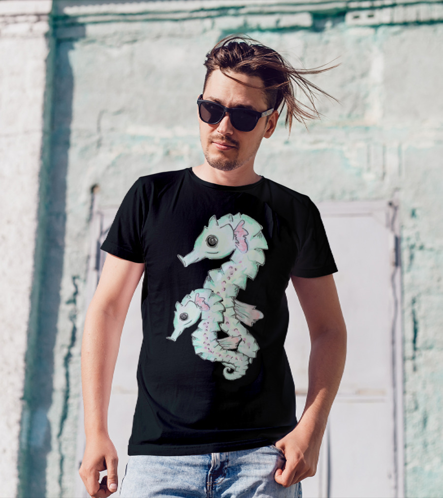 Pastel Hand Drawn Tropical Seahorses T-Shirt
