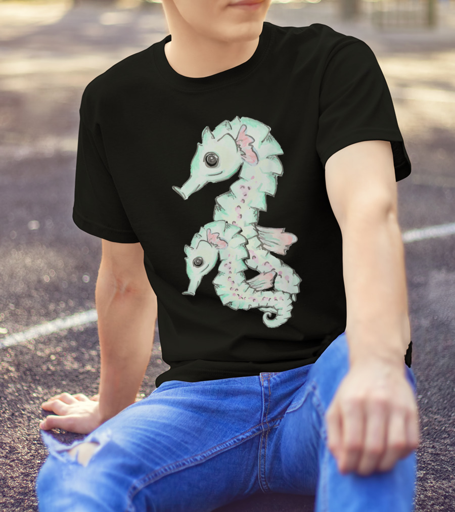 Pastel Hand Drawn Tropical Seahorses T-Shirt
