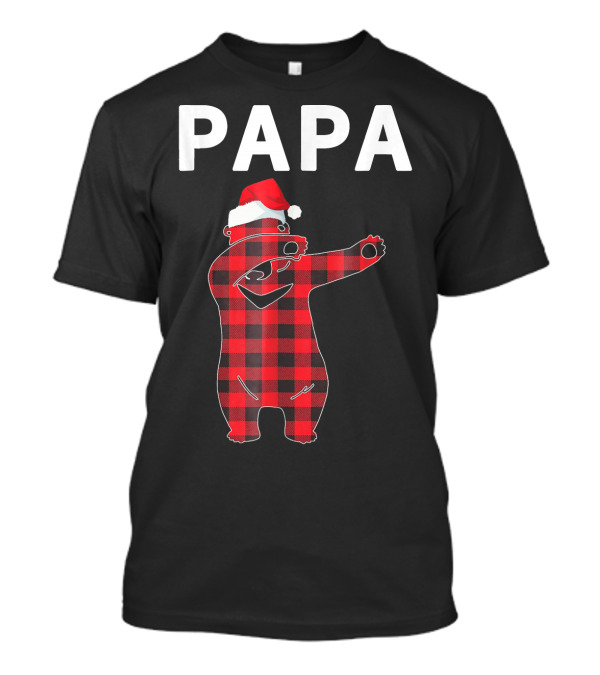 PAPA Bear Christmas Santa Hat Plaid T-Shirt