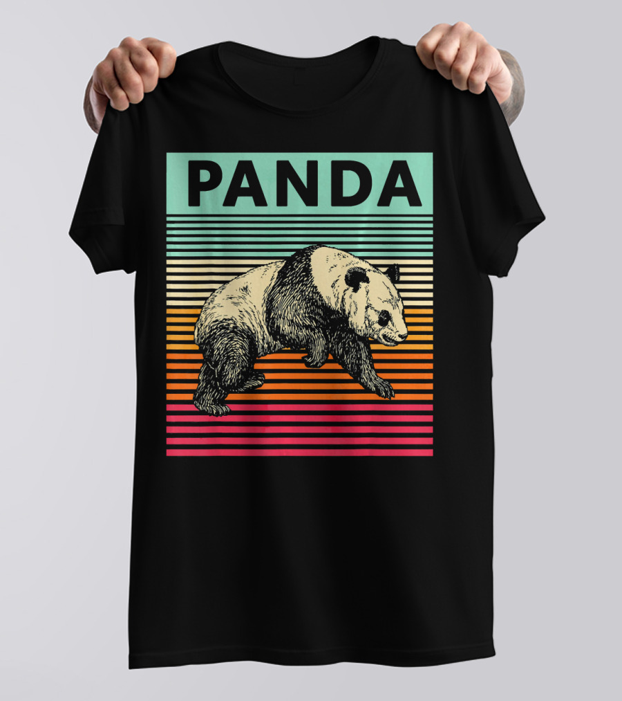 Panda Retro Bear Cool Vintage Panda Colorful Stripes T-Shirt