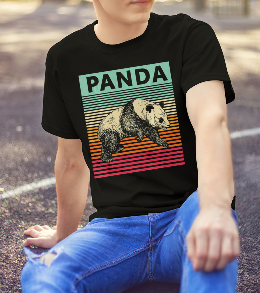 Panda Retro Bear Cool Vintage Panda Colorful Stripes T-Shirt