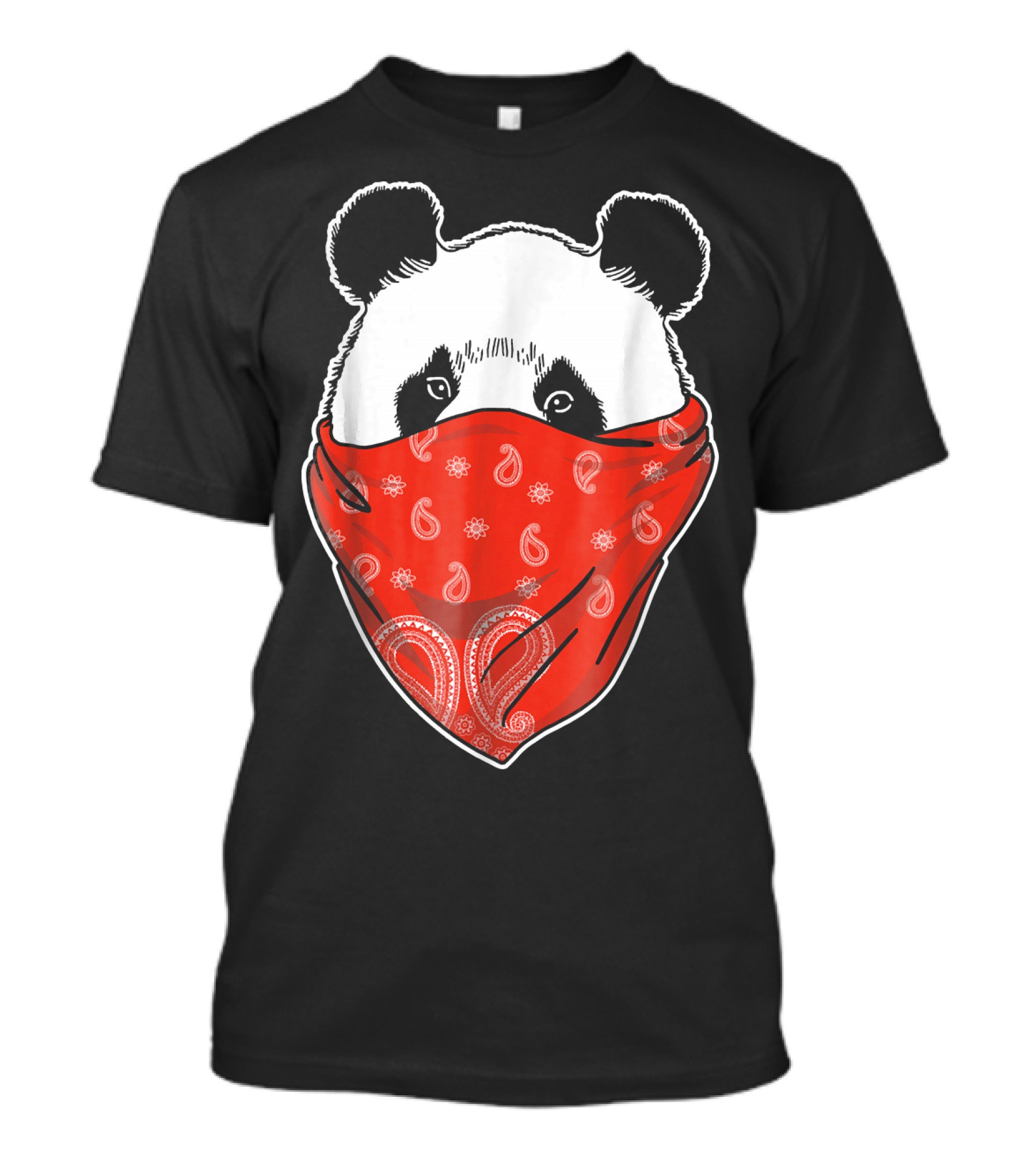 Panda Cub Hidden In Red Paisley Bandana T-Shirt