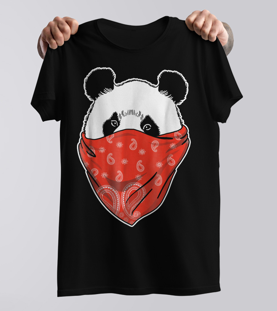 Panda Cub Hidden In Red Paisley Bandana T-Shirt
