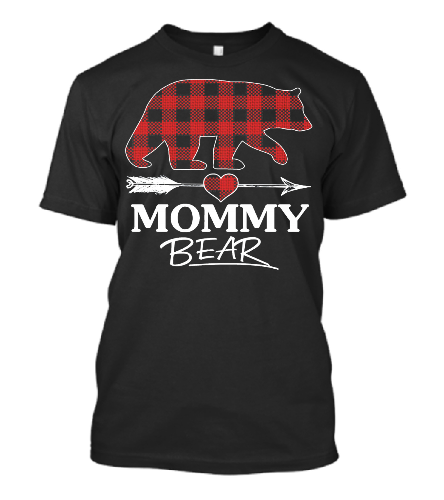 Mommy Bear Red Plaid Buffalo Heart Arrow T-Shirt