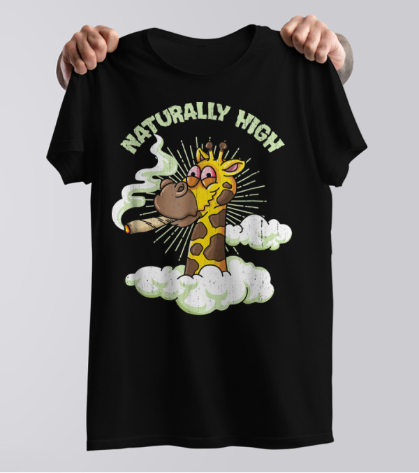 Naturally High Giraffe Smoking Clouds Weed 420 T-Shirt