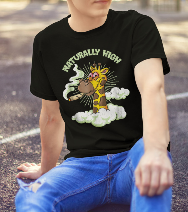 Naturally High Giraffe Smoking Clouds Weed 420 T-Shirt