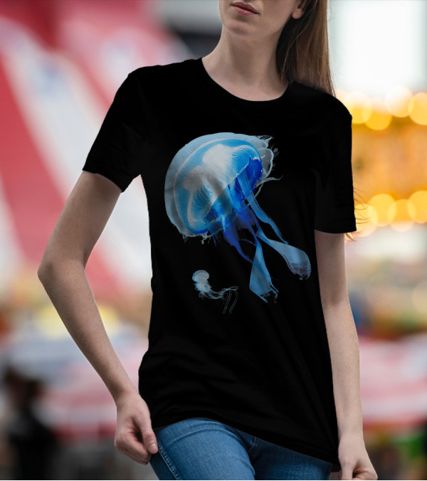 Ocean Blue Jellyfish Elegance In Motion T-Shirt