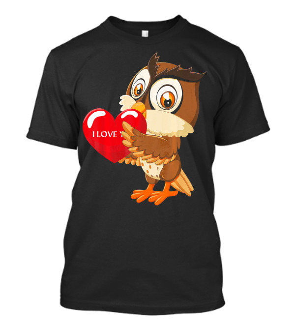 Owl Holding Heart I Love You Valentines Cute Cartoon T-Shirt