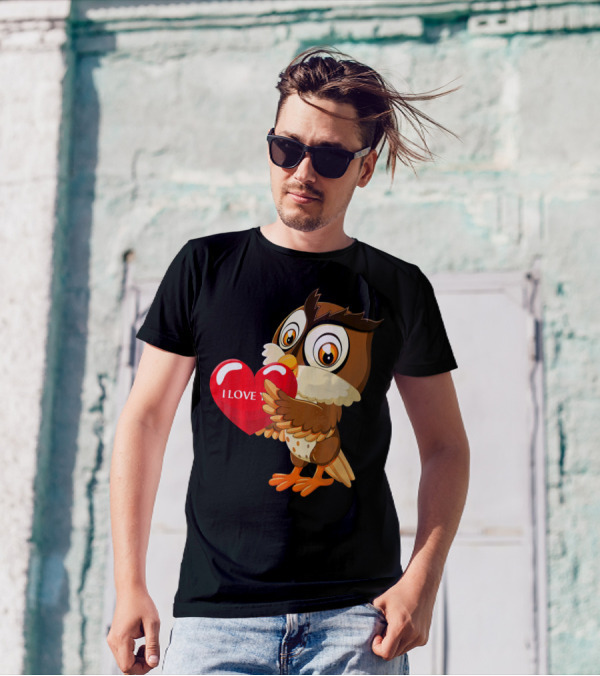 Owl Holding Heart I Love You Valentines Cute Cartoon T-Shirt