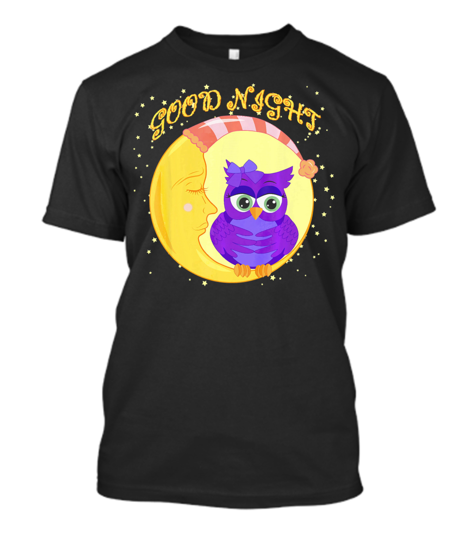 Good Night Cute Owl Moon With Stars T-Shirt