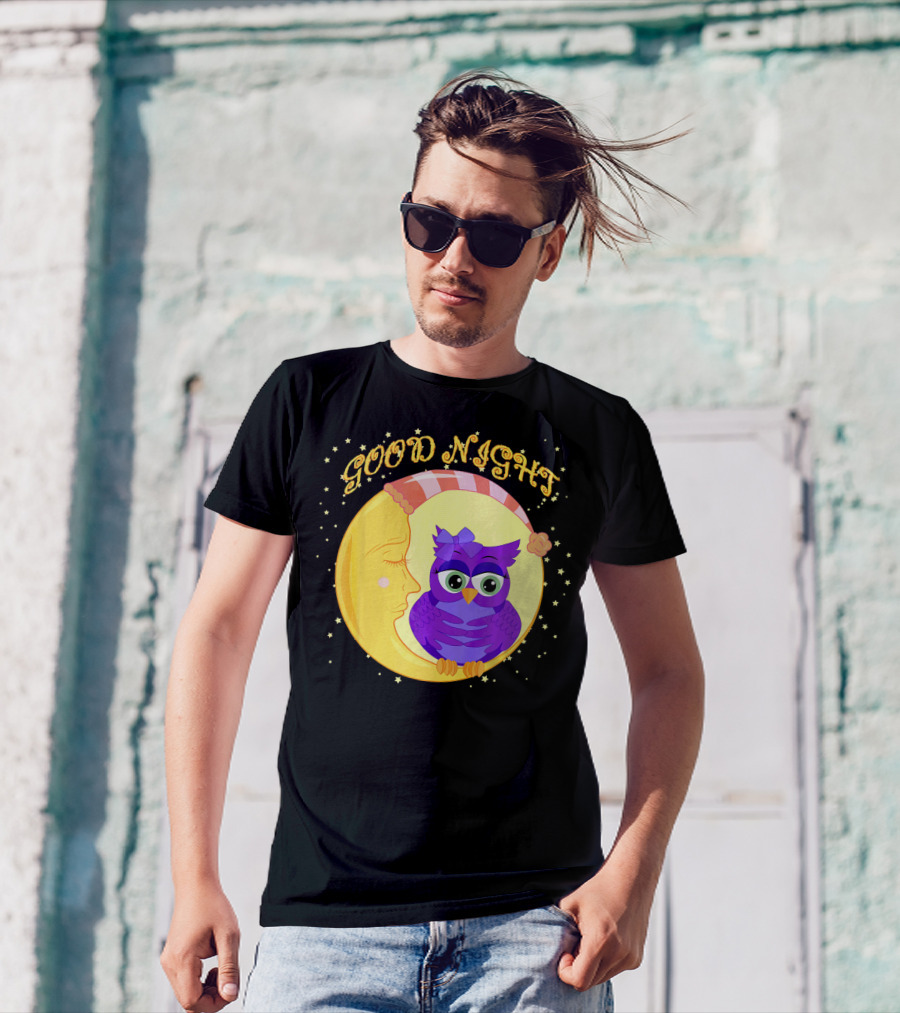 Good Night Cute Owl Moon With Stars T-Shirt