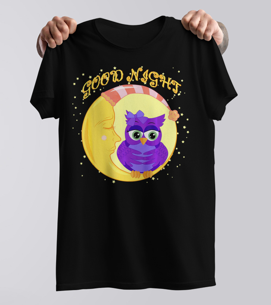Good Night Cute Owl Moon With Stars T-Shirt