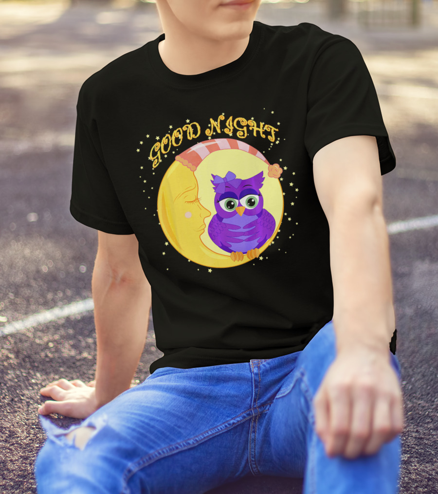 Good Night Cute Owl Moon With Stars T-Shirt