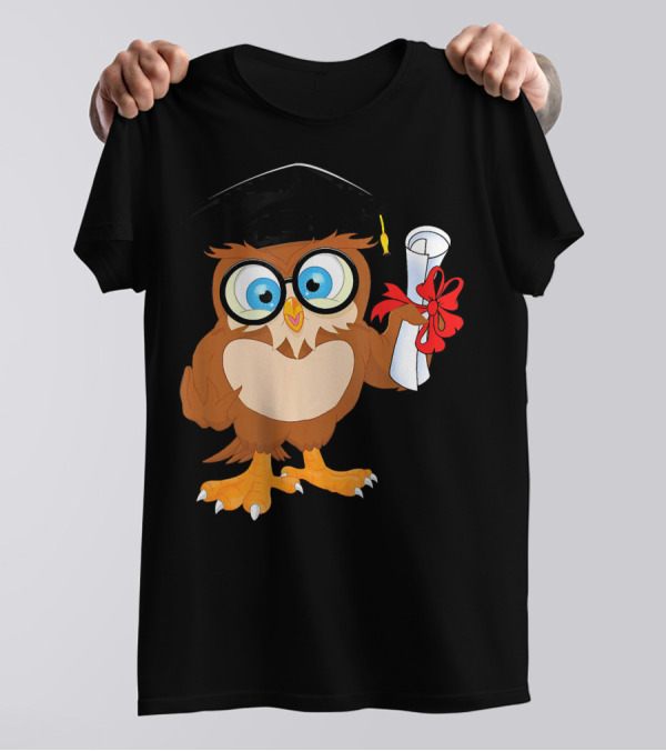 Owl Graduation Cap And Diploma Last Day T-Shirt