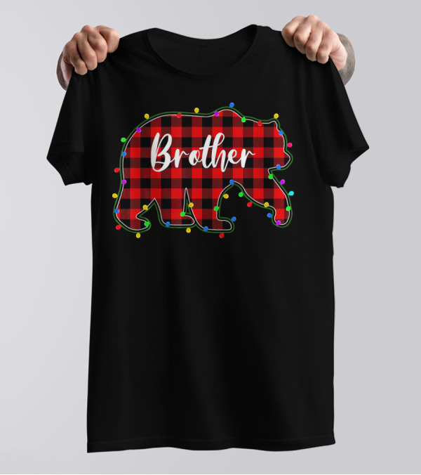 Brother Plaid Bear With Xmas Lights T-Shirt