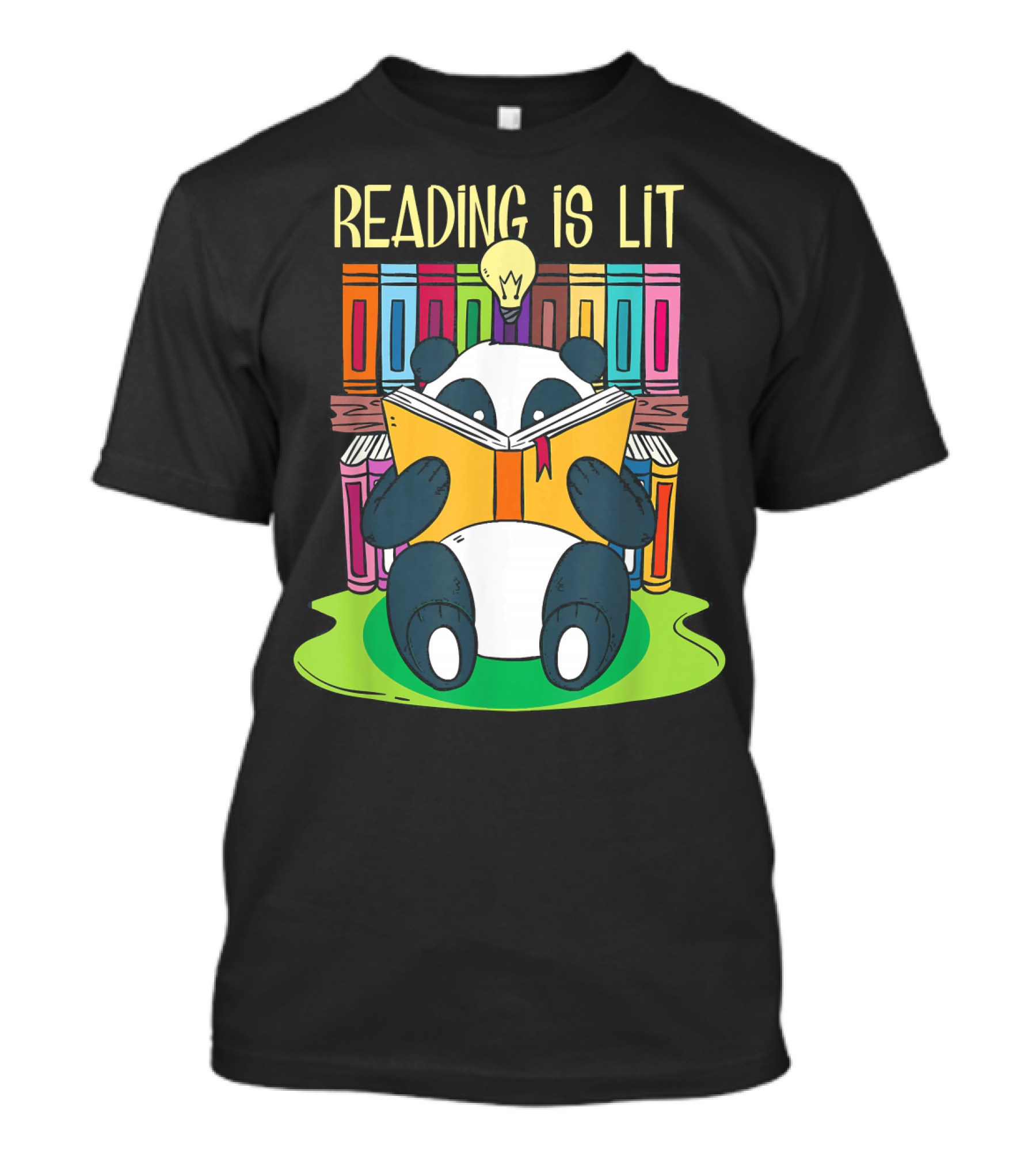 Reading Is Lit Panda Bear With Books And Light Bulb Funny English T-Shirt