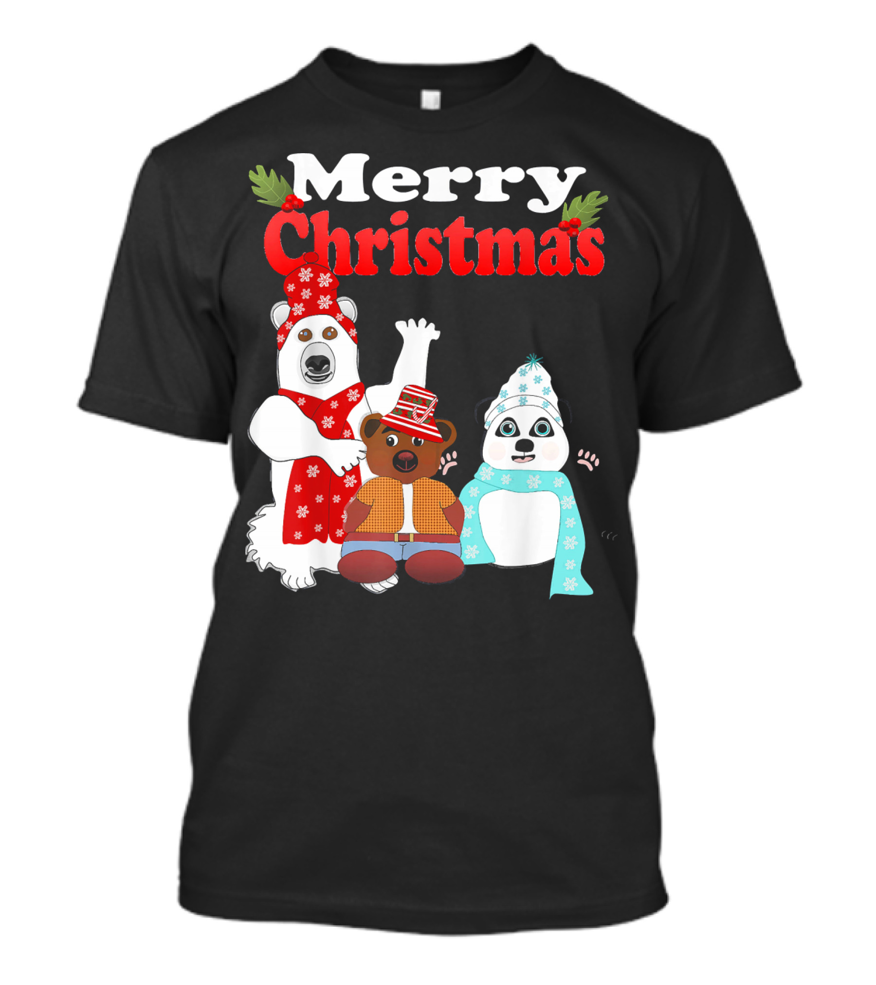 Merry Christmas Northern Bear Teddy Bear Trio T-Shirt