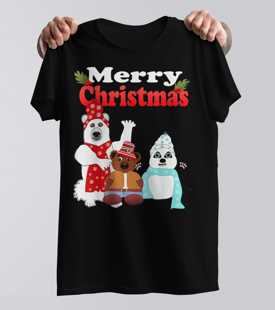 Merry Christmas Northern Bear Teddy Bear Trio T-Shirt