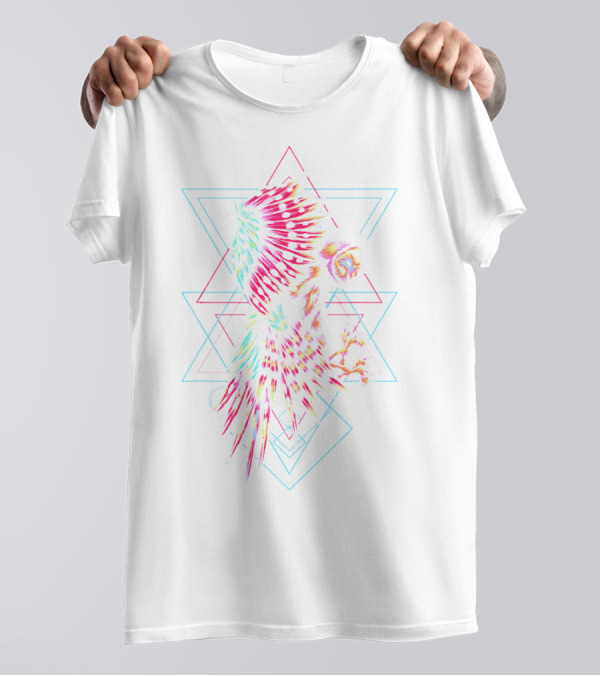 Owl Electric Bright Rainbow Geometric Triangles T-Shirt