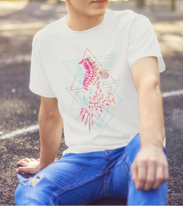 Owl Electric Bright Rainbow Geometric Triangles T-Shirt