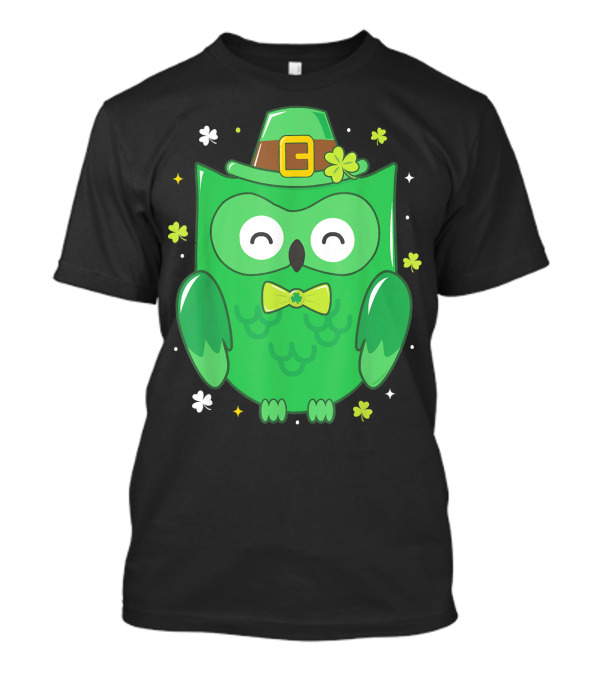 St Patricks Day Owl Funny Bird Love Shamrock Hat Bowtie T-Shirt