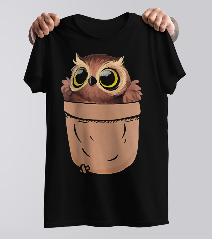 Owl Peeking Out Of Pocket With Big Eyes T-Shirt