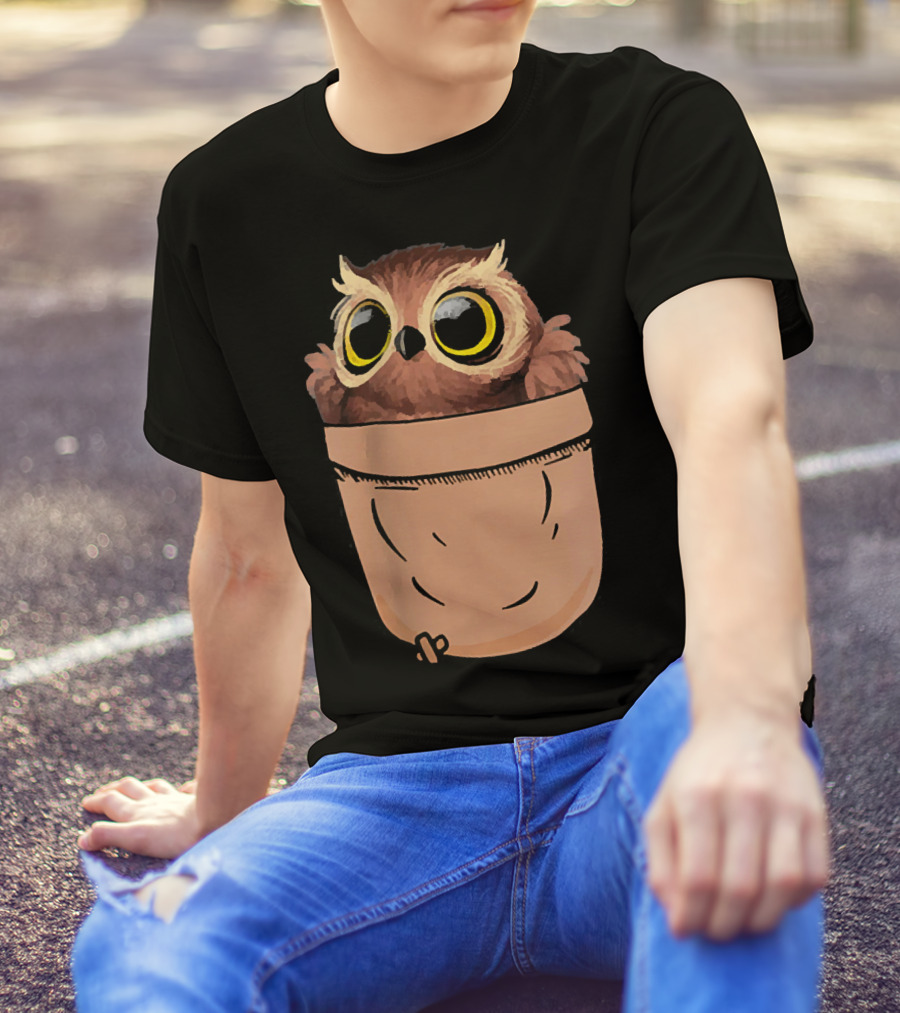 Owl Peeking Out Of Pocket With Big Eyes T-Shirt