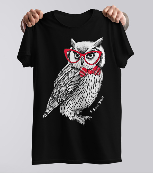Owl Sapienza I See You Red Glasses And Bow Tie T-Shirt