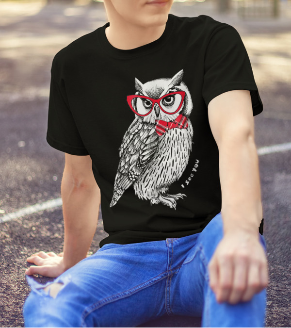 Owl Sapienza I See You Red Glasses And Bow Tie T-Shirt