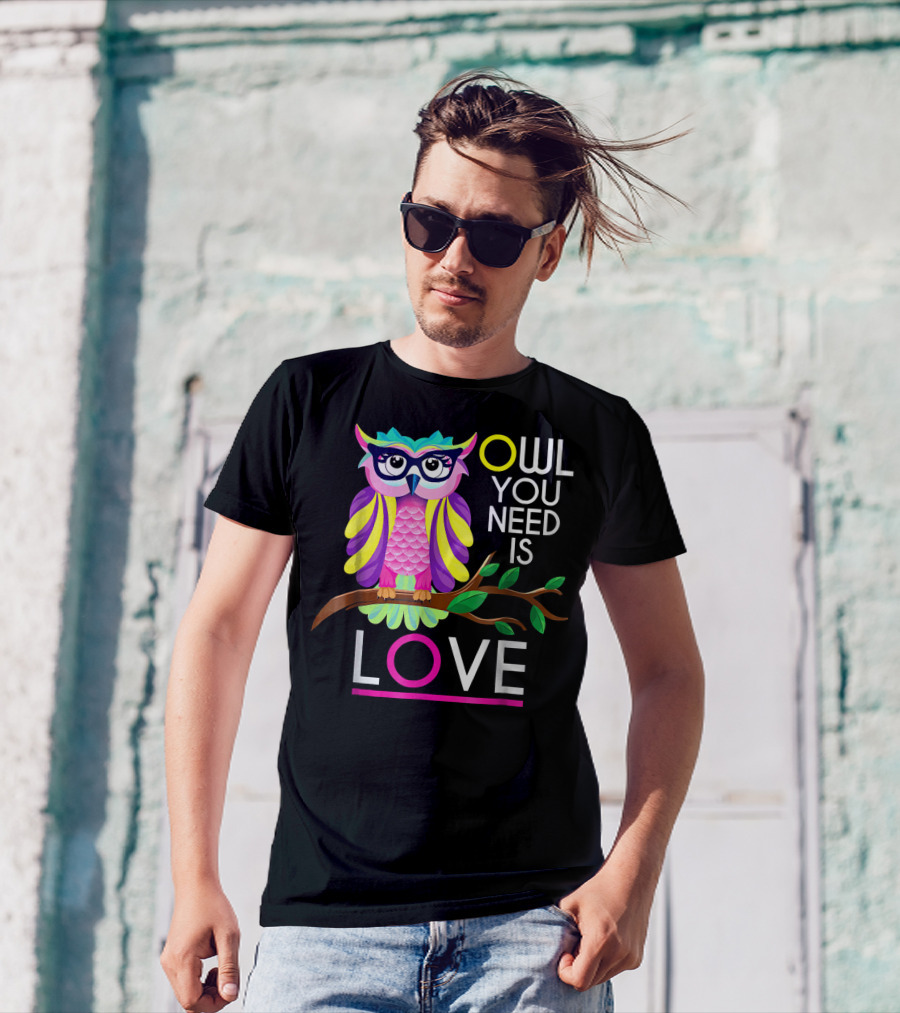 Owl You Need Is Love Owl Lover Owl Fan Colorful Owl T-Shirt