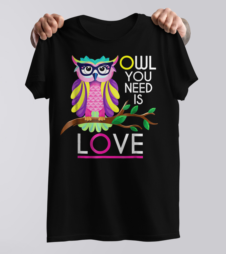 Owl You Need Is Love Owl Lover Owl Fan Colorful Owl T-Shirt