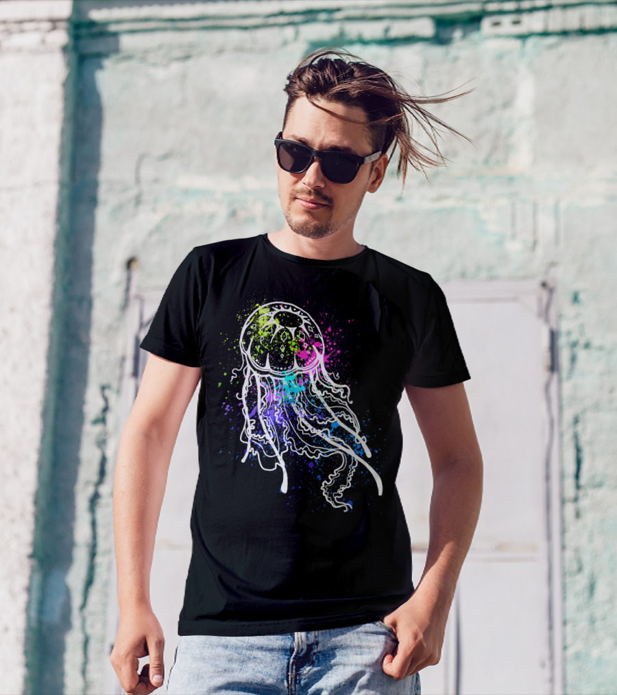 Pretty Dirty Vibrant Paint Splatter Jellyfish T-Shirt