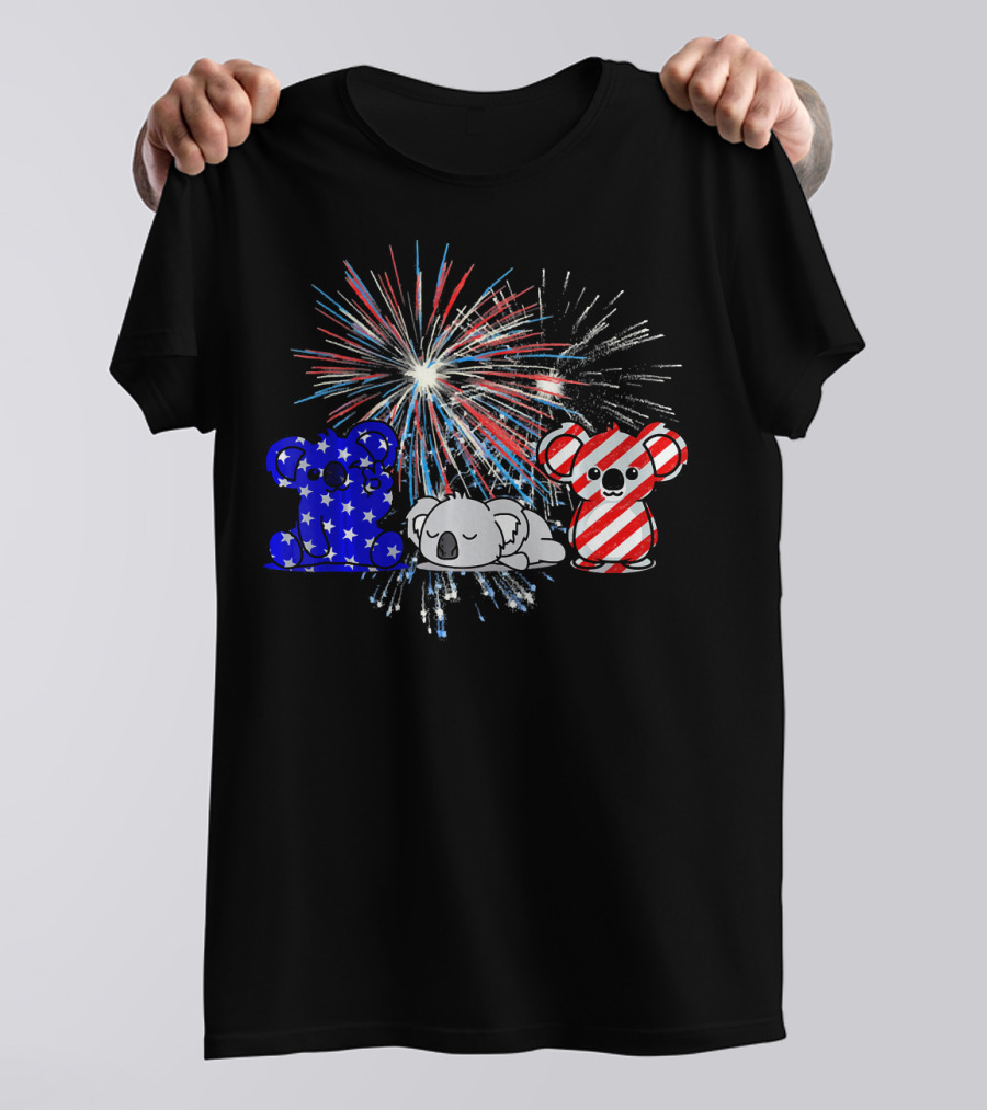 Patriotic Red White Blue Koala Fireworks T-Shirt