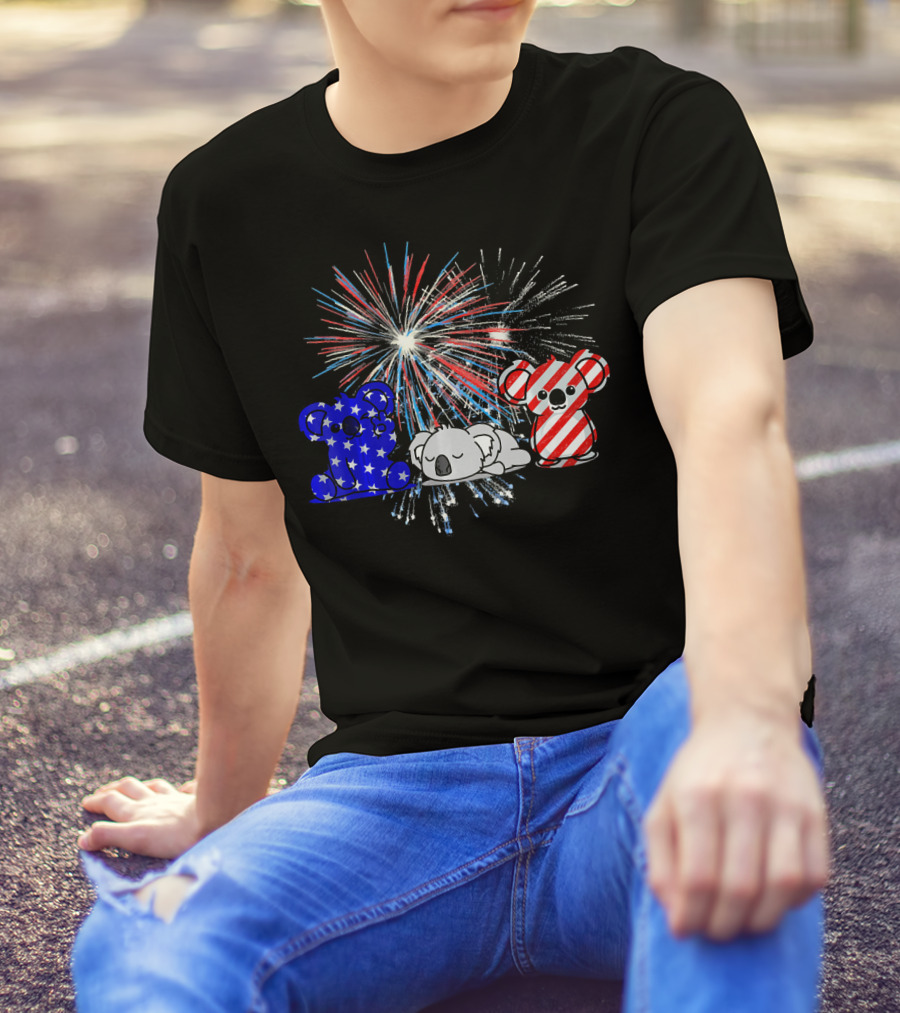 Patriotic Red White Blue Koala Fireworks T-Shirt