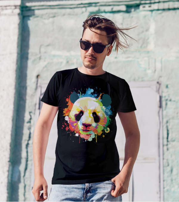 Panda Bear Giant Colorful Plush Splattered Paint Art Vibrant Palette T-Shirt