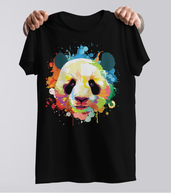 Panda Bear Giant Colorful Plush Splattered Paint Art Vibrant Palette T-Shirt