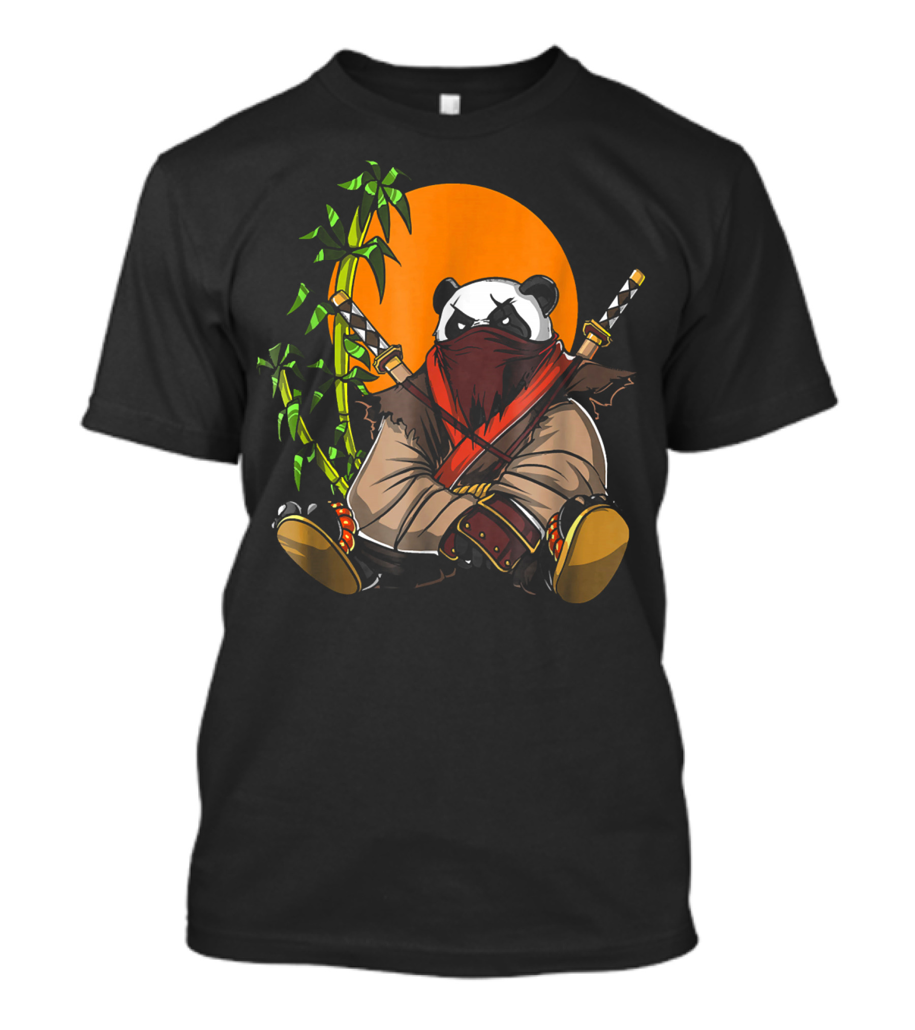 Panda Bear Funny Ninja Samurai Sitting With Swords And Bamboo T-Shirt