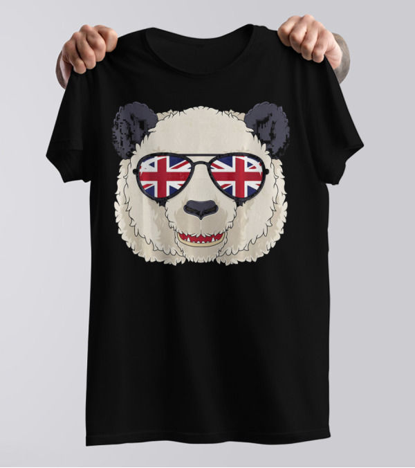 Panda Bear With Union Jack Flag Sunglasses Iconic T-Shirt