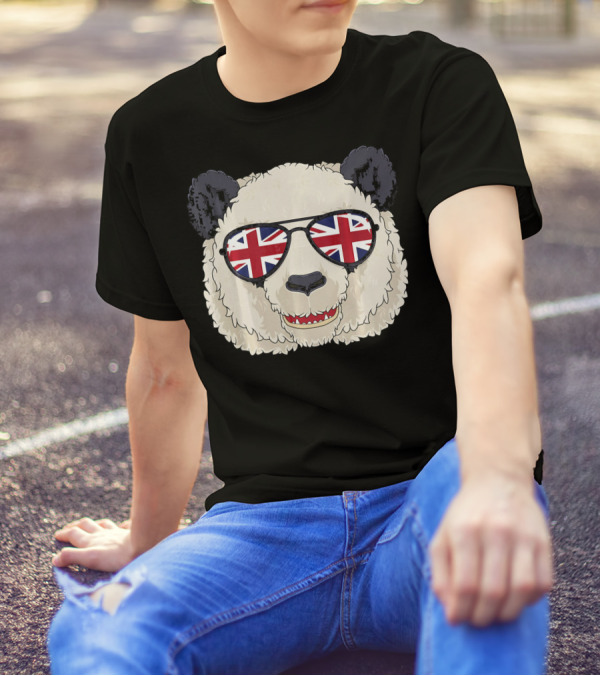 Panda Bear With Union Jack Flag Sunglasses Iconic T-Shirt