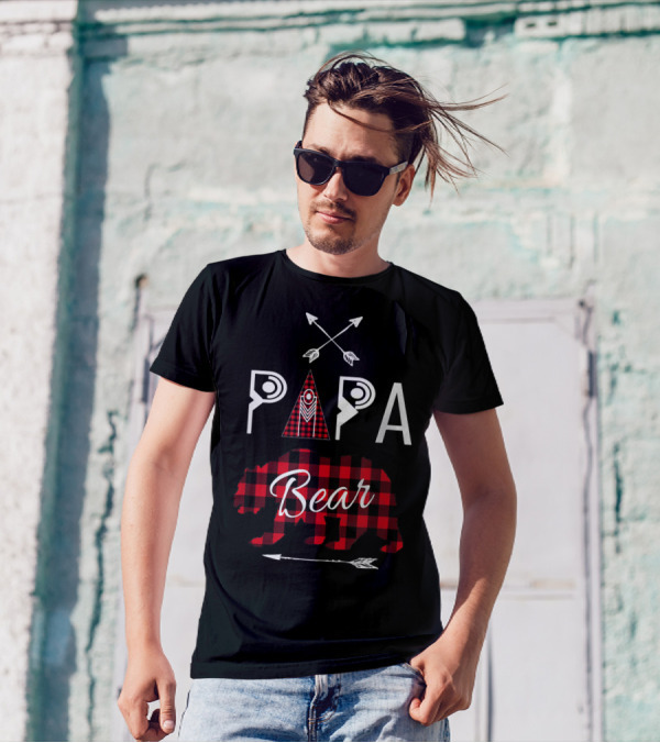 Papa Bear Buffalo Plaid Arrows Family Cam T-Shirt