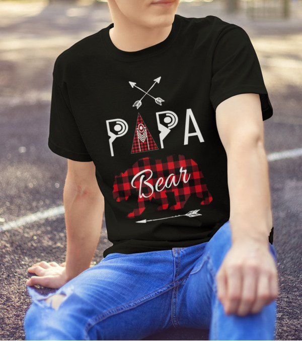 Papa Bear Buffalo Plaid Arrows Family Cam T-Shirt