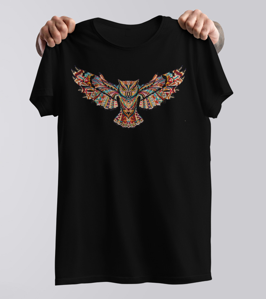 Owl Spirit Animal Shamanism Kaleidoscope Colorful Wings T-Shirt
