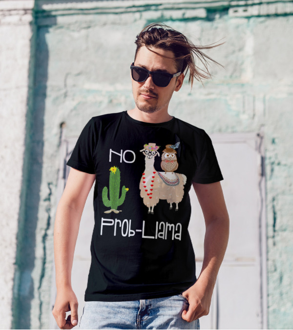 No Prob Llama Owl In Hat With Cactus And Hearts T-Shirt