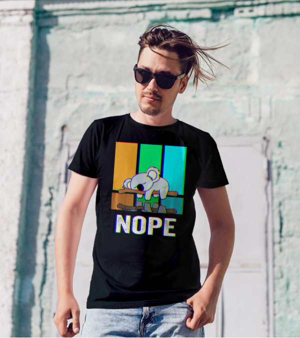 Nope Koala Sleeping On Branch With Colorful Stripes T-Shirt