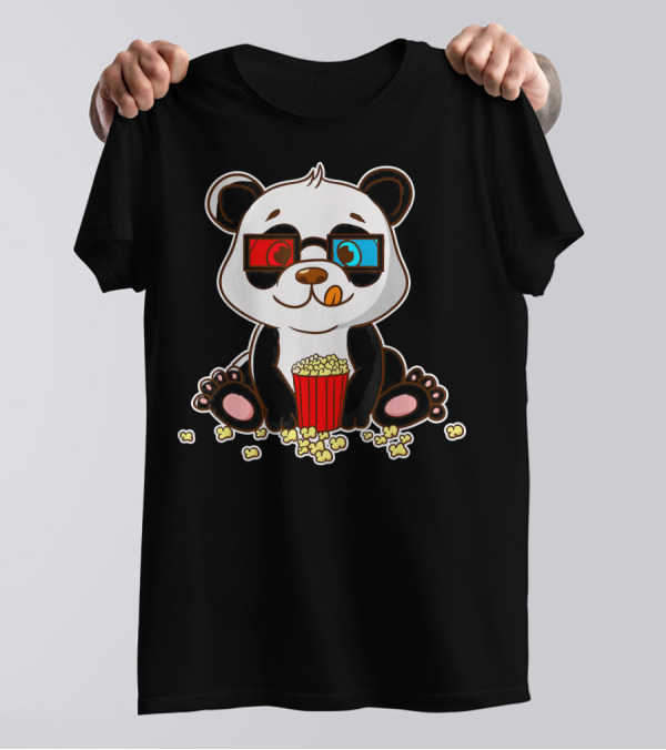 Panda Bear Movie Popcorn Cute 3D Glasses Film Buff T-Shirt