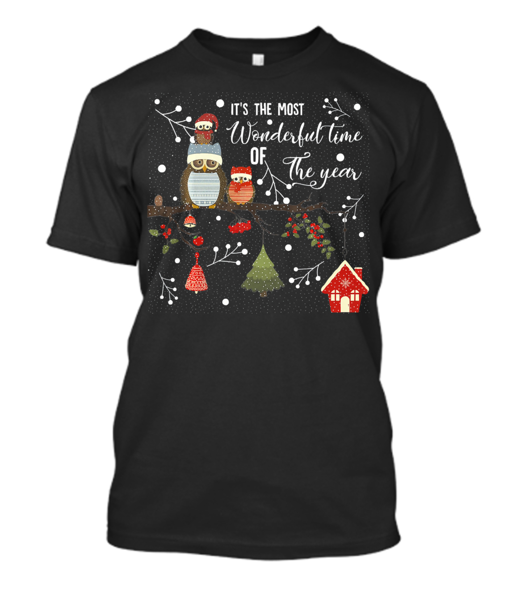 It's The Most Wonderful Time Of The Year Owl Holiday Scene T-Shirt